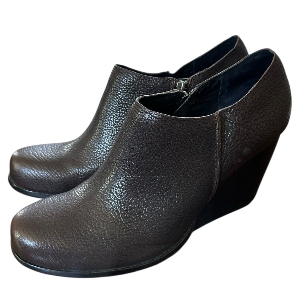 Kork-Ease Holmes Dark Chocolate Zipper Brown Leather Wedge Ankle Booties 10